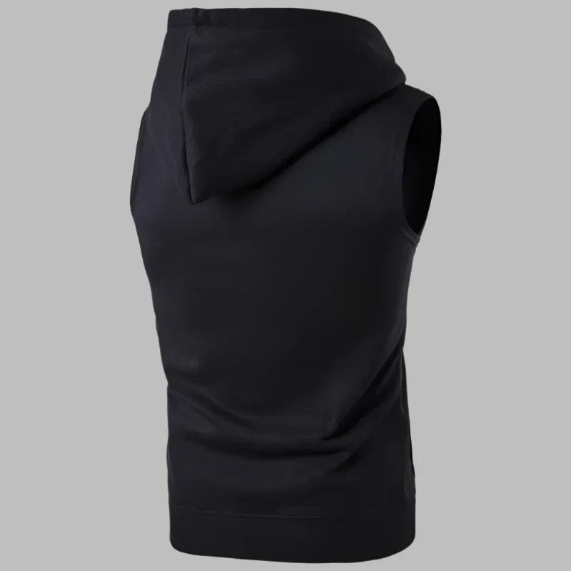 WW | Ärmelloser Herrenpullover Mit Reißverschluss Und Kapuze