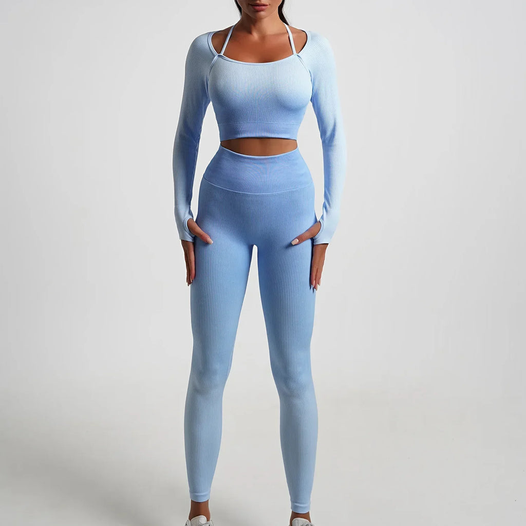 WW | Nahtlose Gradient Yoga Set Sport Fitness Hohe Taille Hip Lifting Hosen Langarm Anzüge Training Fitness Leggings Set für Frauen