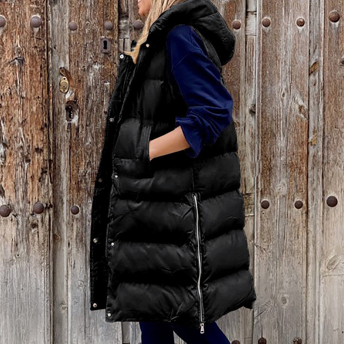W&W Kapuze Lange Weste Lässig Mode Einreihig Jacke