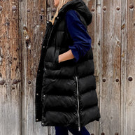 W&W Kapuze Lange Weste Lässig Mode Einreihig Jacke