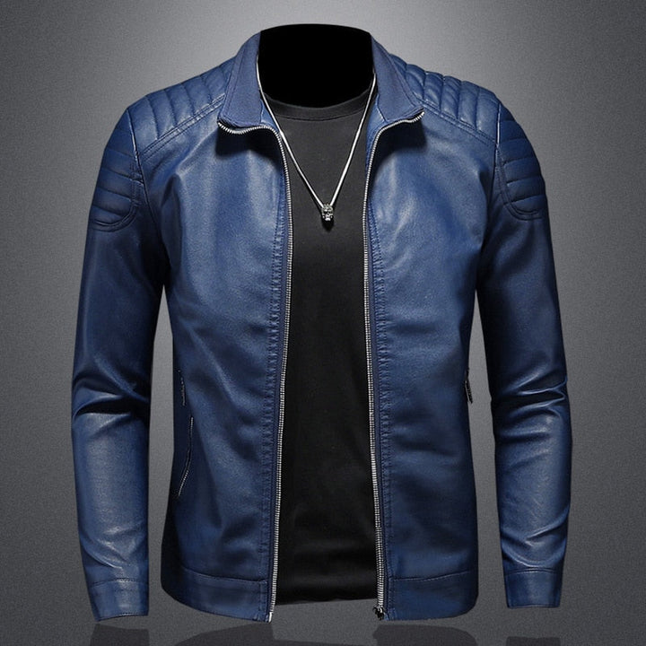 Herren-Motorradjacke aus Leder mit winddichtem Design
