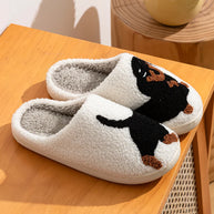 WW | Damen Slipper Kleine Schwarze Hund Weiche Plüsch Hausschuhe