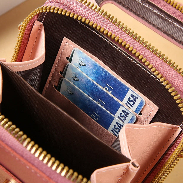 WW Leder Smartphone Clutch | Damen Handtasche mit Touchscreen-Fenster
