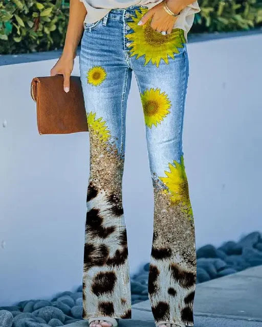 Damen Flared Jeans mit mittelhoher Taille und fünf Taschen