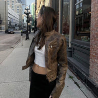 WW | Vintage Kunstlederjacke mit Reißverschlusstaschen