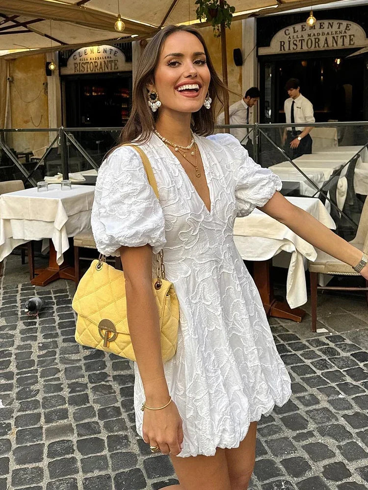 W&W Mode | Kleid Mit Bestickten Puffärmeln Für Frauen