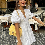 WW | Kleid Mit Bestickten Puffärmeln Für Frauen