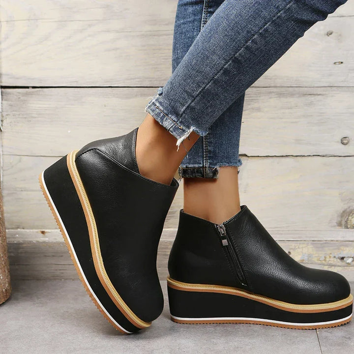 Damen Stiefeletten mit seitlichem Reißverschluss und Plateausohle