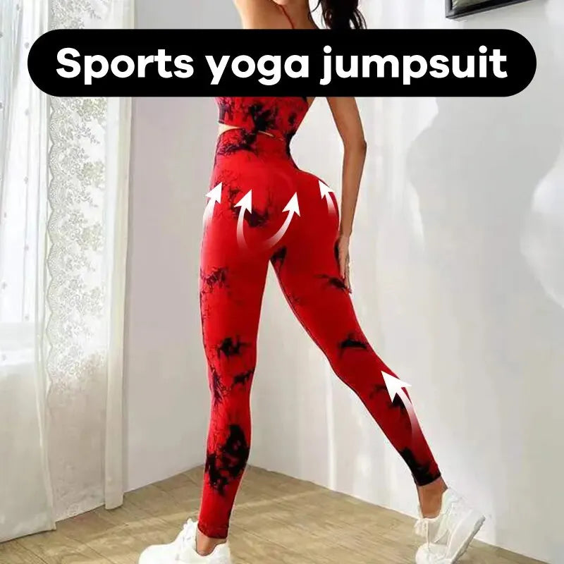 WW | Tie Dye Yoga Damen Trainingsanzug Fitness Yoga Set Sportbekleidung Trainings-Bh und Hohe Taille Trainingshose Fitness Kleidung Nahtlose Sportsets