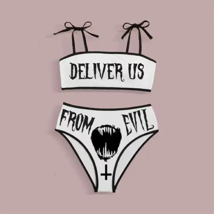WW | Sexy Goth Bikini Frauen Buchstaben Totenkopf Druck Badeanzug Split Badeanzug Hohe Taille Gotische Bikini Set Strandoutfits