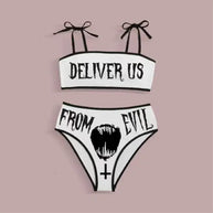 WW | Sexy Goth Bikini Frauen Buchstaben Totenkopf Druck Badeanzug Split Badeanzug Hohe Taille Gotische Bikini Set Strandoutfits