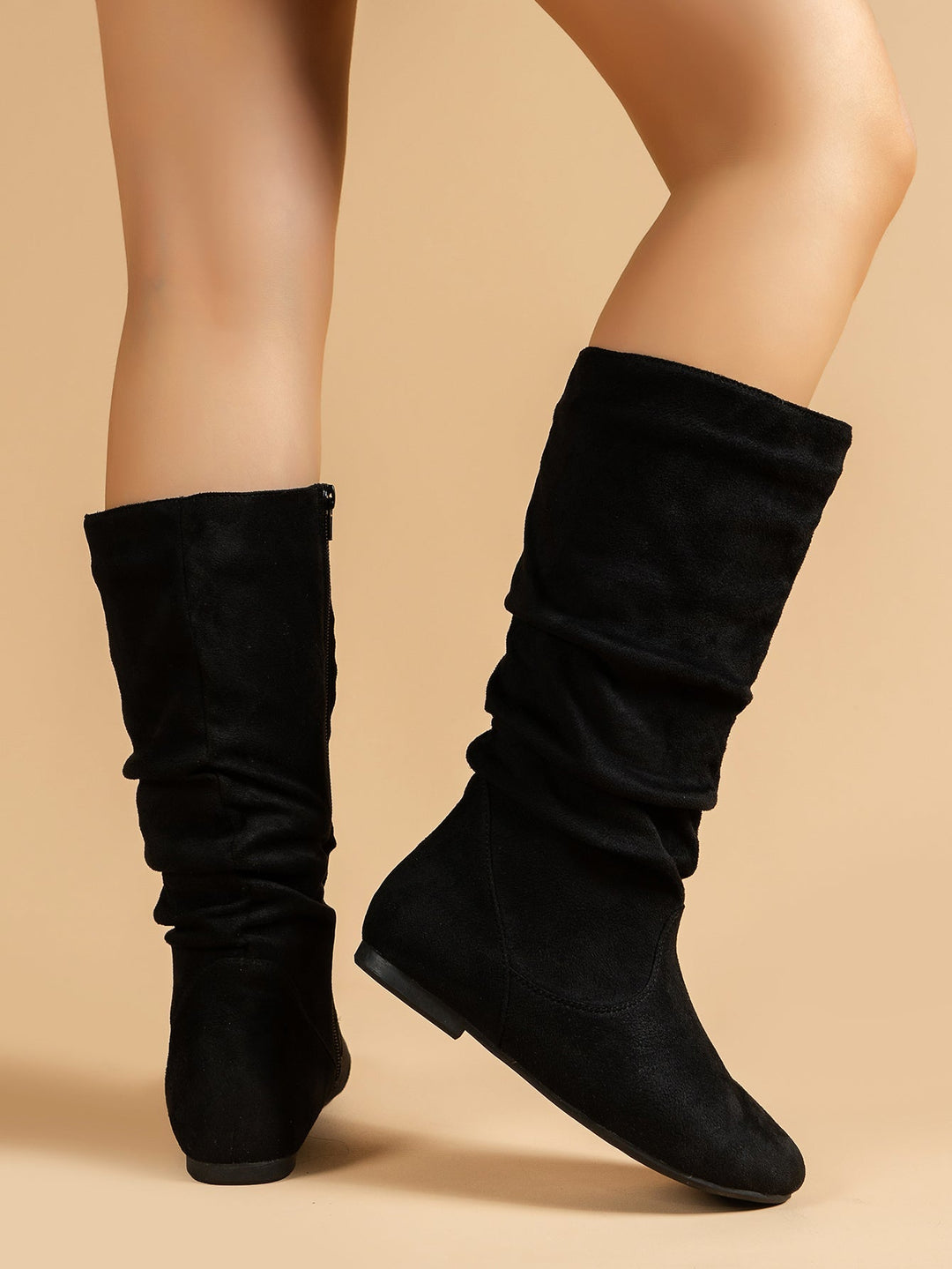 W&W Mode | Damen Stiefel Aus Wildleder Mit Seitlichem Reißverschluss, Wadenlang, Frühlingskollektion