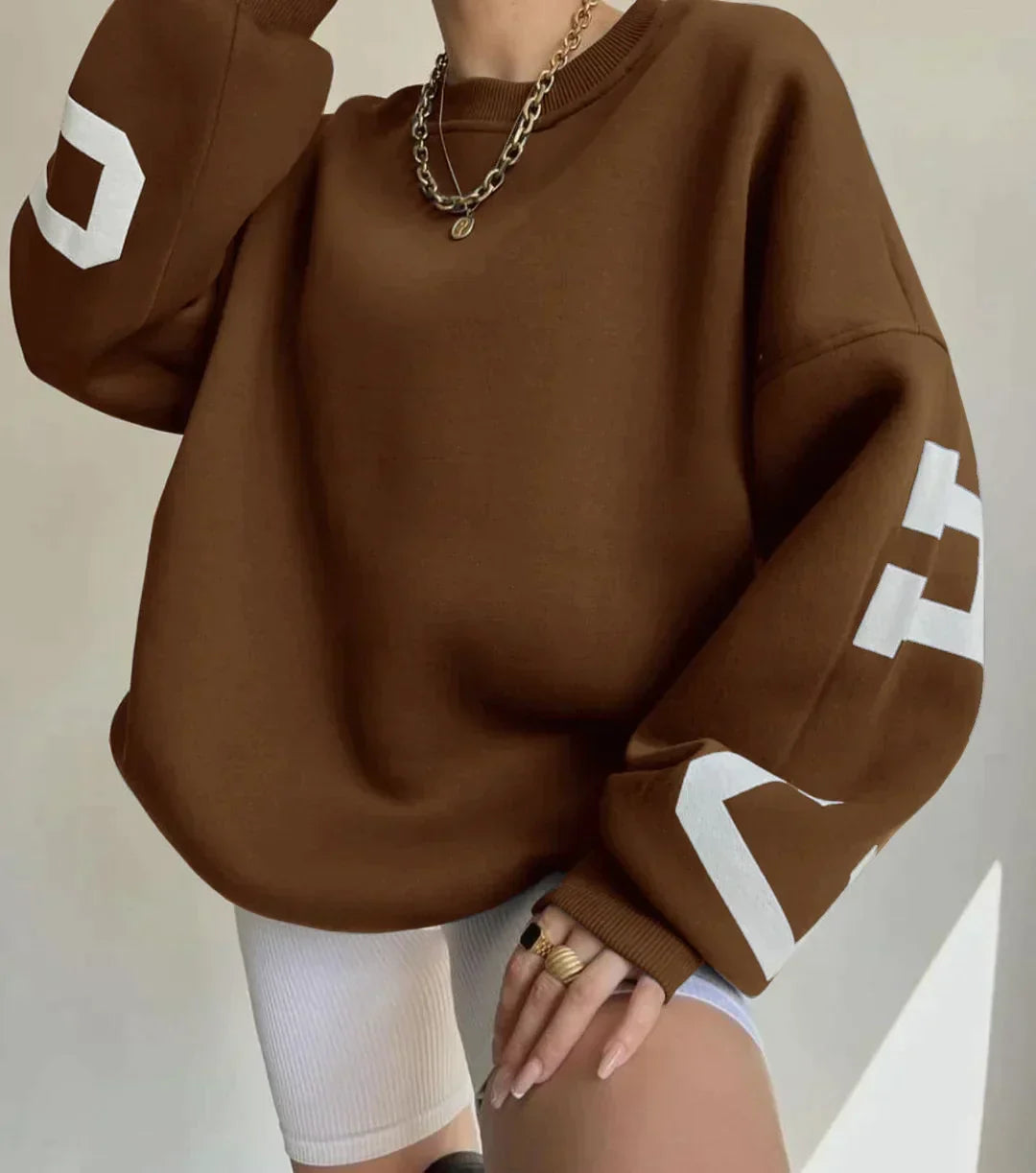 W&W Mode - Damen auffälliger übergroßer Grafik-Sweatshirt für street-smart Stil