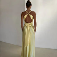 WW | Schleife Rückenfrei Abend Maxi Kleid