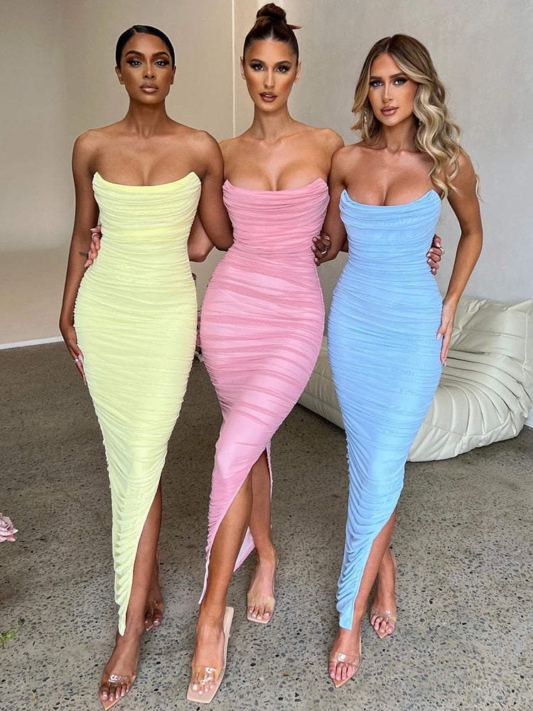 W&W Mode - Langes trägerloses geripptes Kleid