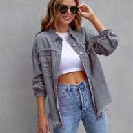 Shirt-Style Jeancoat mit Löchern