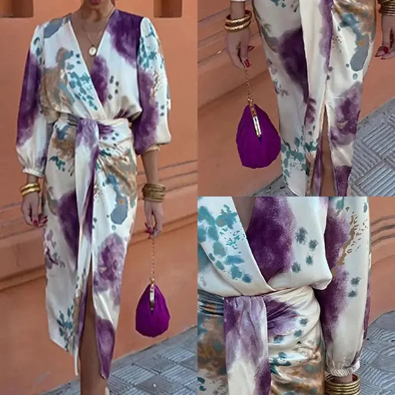 WW | Batik-Wickel-Midikleid mit Puffärmeln