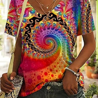 WW | Lebhaftes Retro-T-Shirt mit V-Ausschnitt für Damen