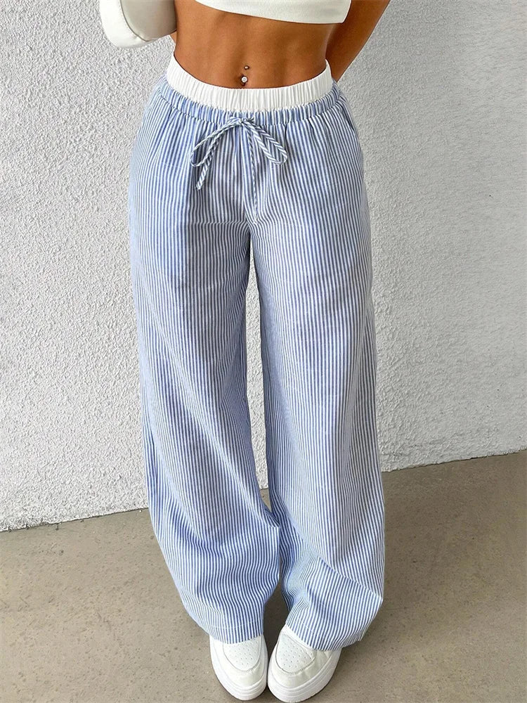 WW | Bequeme Hose mit Weitem Bein und Streifendruck