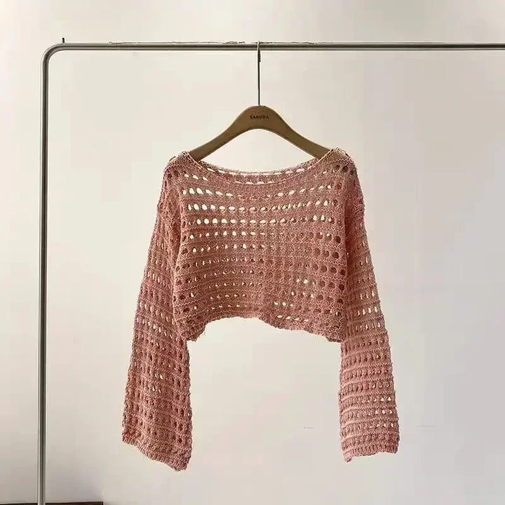 W&W Mode | Langes Gehäkeltes Strickoberteil für Frauen