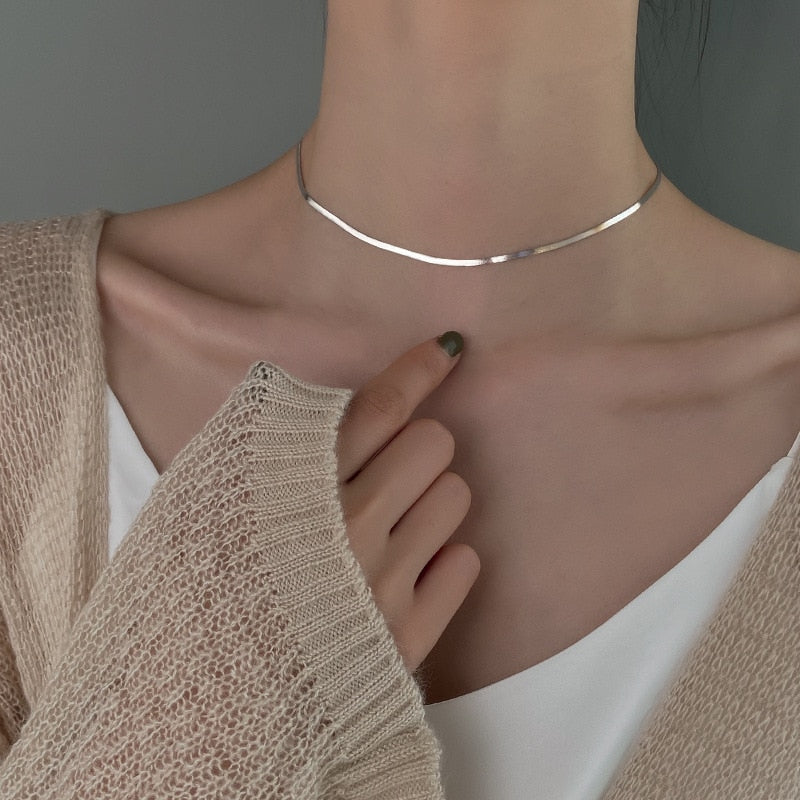 W&W Mode Elegante Echtsilber-Schlangenknochenkette | Damen Schlüsselbein-Kettenhalskette