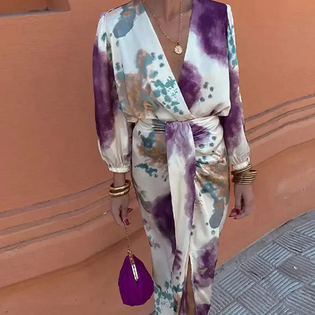 WW | Batik-Wickel-Midikleid mit Puffärmeln