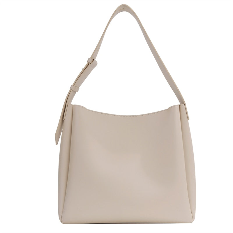 WW Hochwertige Damen Shopper Große Kapazität Schultertasche Reine Farbe Breiter Riemen Weiches PU-Leder