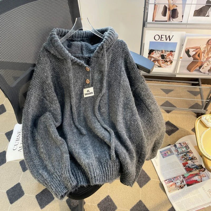 WW | Damen-Hoodie mit Knöpfen und Kapuze für den Herbst und Winter