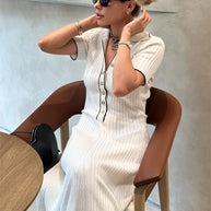 WW | Patchwork Revers Strick Maxi Kleid