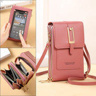 WW Leder Smartphone Clutch | Damen Handtasche mit Touchscreen-Fenster
