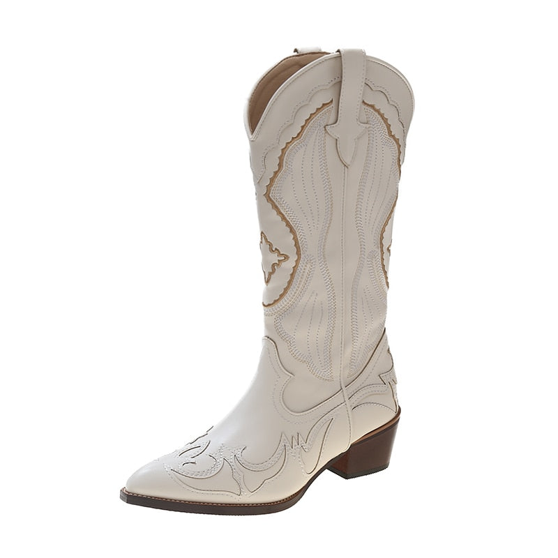 W&W Mode Damenstiefel im Retro-Look - Weiße Kniehohe Stiefel für komfortables und stilvolles Gehen