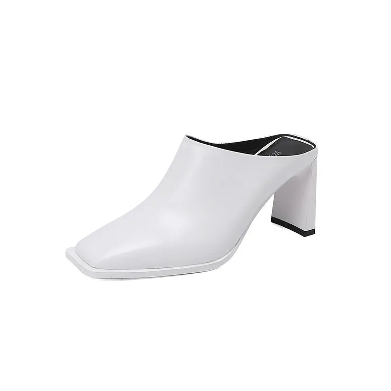 W&W Mode | Offene Ferse Leder Hohe Absatzslipper
