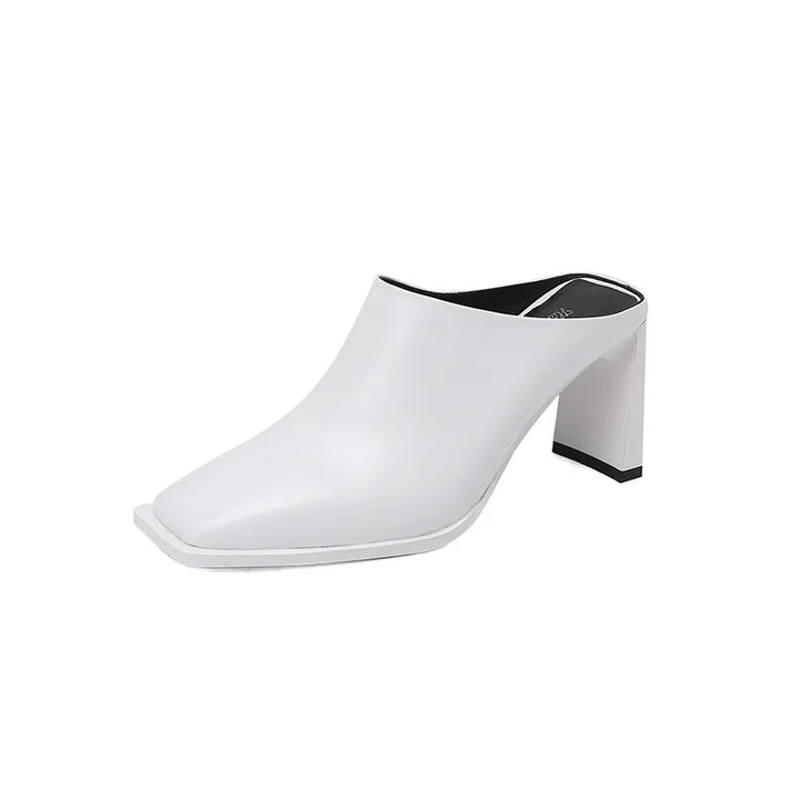 W&W Mode | Offene Ferse Leder Hohe Absatzslipper