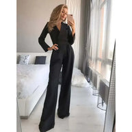 WW | modischer langer Overall mit Kragen und weitem Bein für einen stilvollen und modernen Look