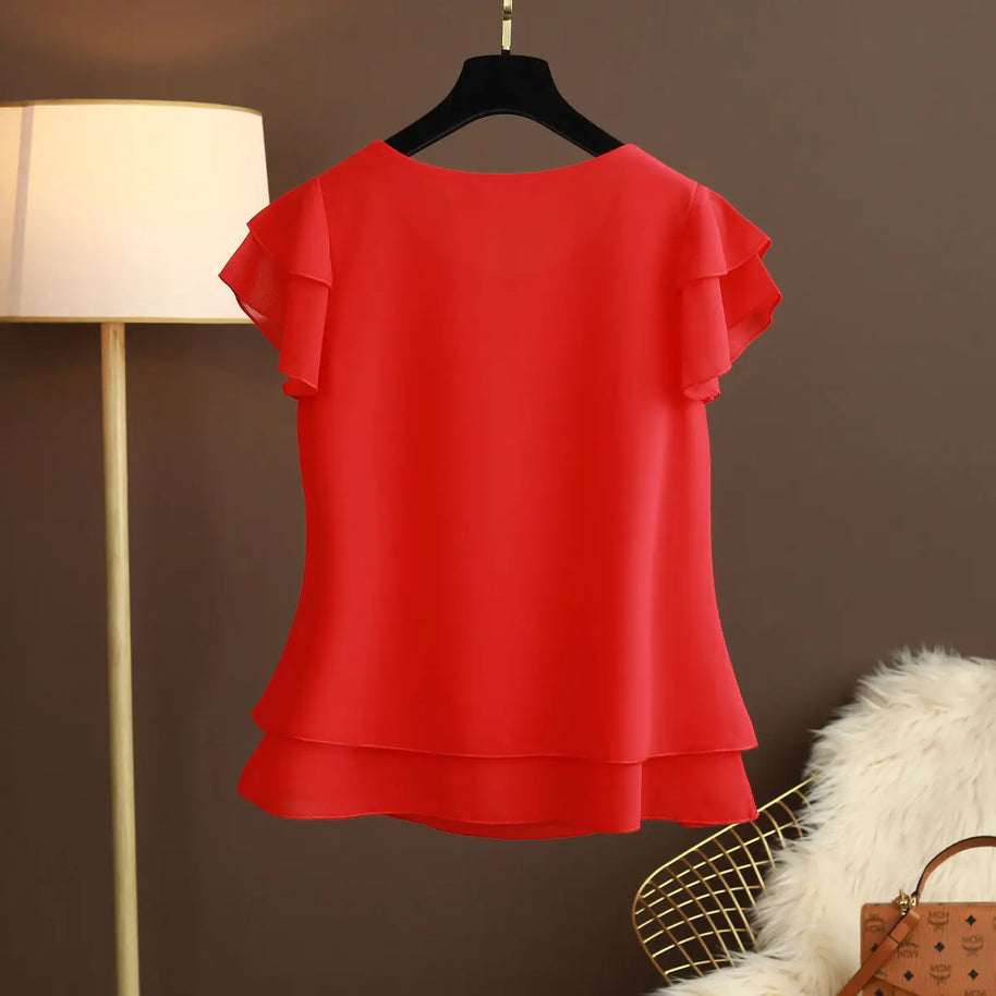 WW | Chiffon Bluse Mit O-ausschnitt Und Kurzen Ärmeln