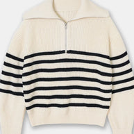 weite Turtleneck Damenpullover mit gestreiftem Revers
