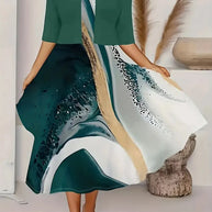 WW | Neu für Den Sommer! Eu Us Herbst Frau 2 Lang Kleid Set Blumen und Graspunkt Crew Neck Kleid mit Chiffon Kurzjacke