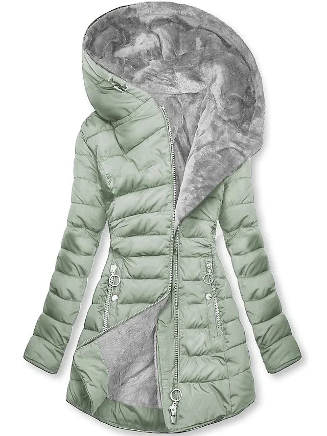 W&W Mode - Wintermantel für Damen - Mit Fellkragen, Kapuze und Reißverschluss