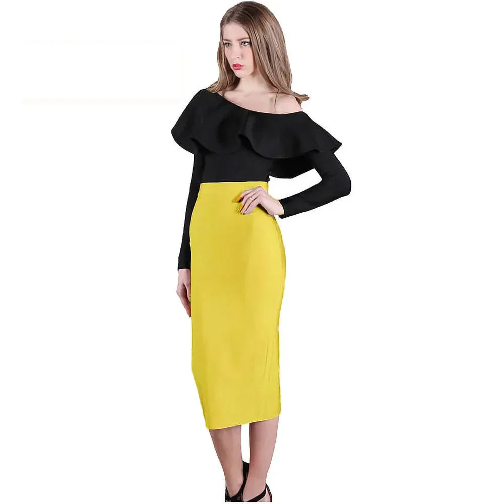 WW | Sexy Qualität Nude Beige Bandage Röcke Midi Frauen Sommer Rot Schlitze Fest Rock Bodycon Hohe Taille Büro Damen Rock