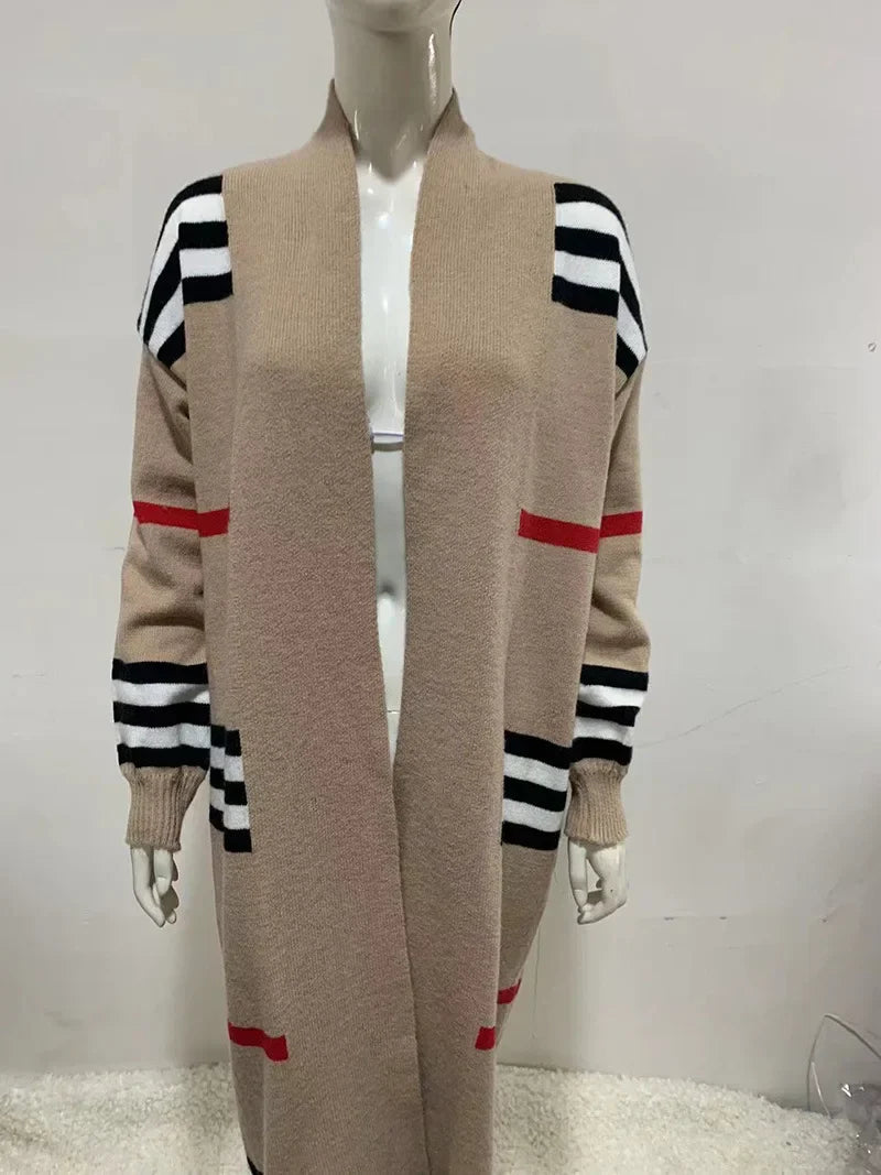WW - Langer Strickcardigan mit Streifen