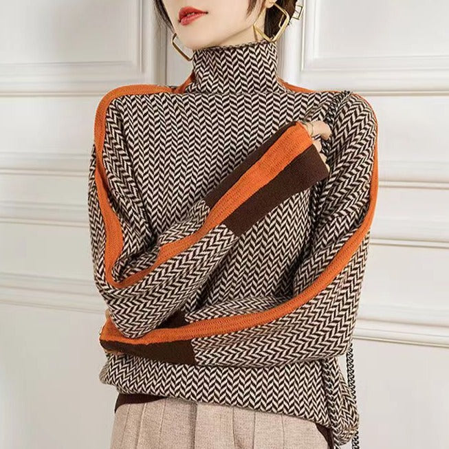 W&W Geometrisch gestrickter Rollkragenpullover