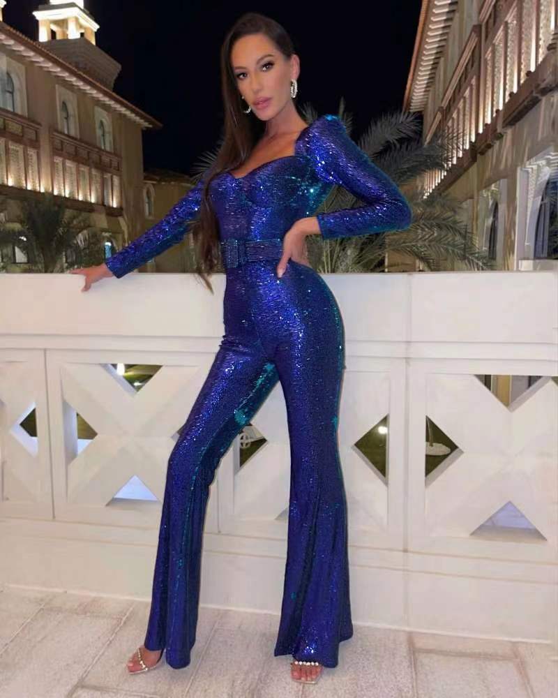 WW - Pailletten Langarm Jumpsuit