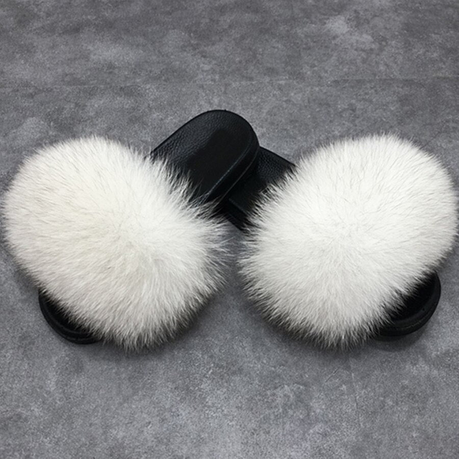 WW | Flauschige Echtfell Flip Flops Hausschuhe Sandalen