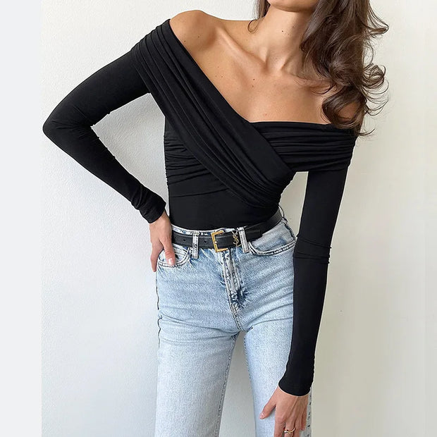 WW Off-Shoulders Bodysuit | Moderner eleganter plissierter Damen-Bodysuit
