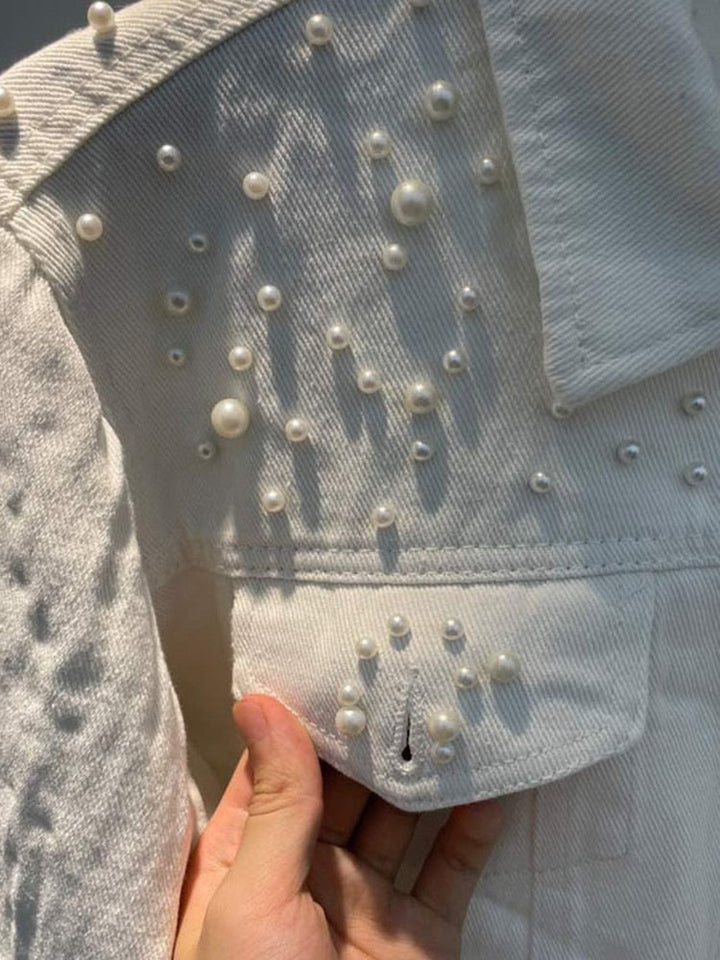 W&W Mode | Lässige Jeansjacke Mit Perlen
