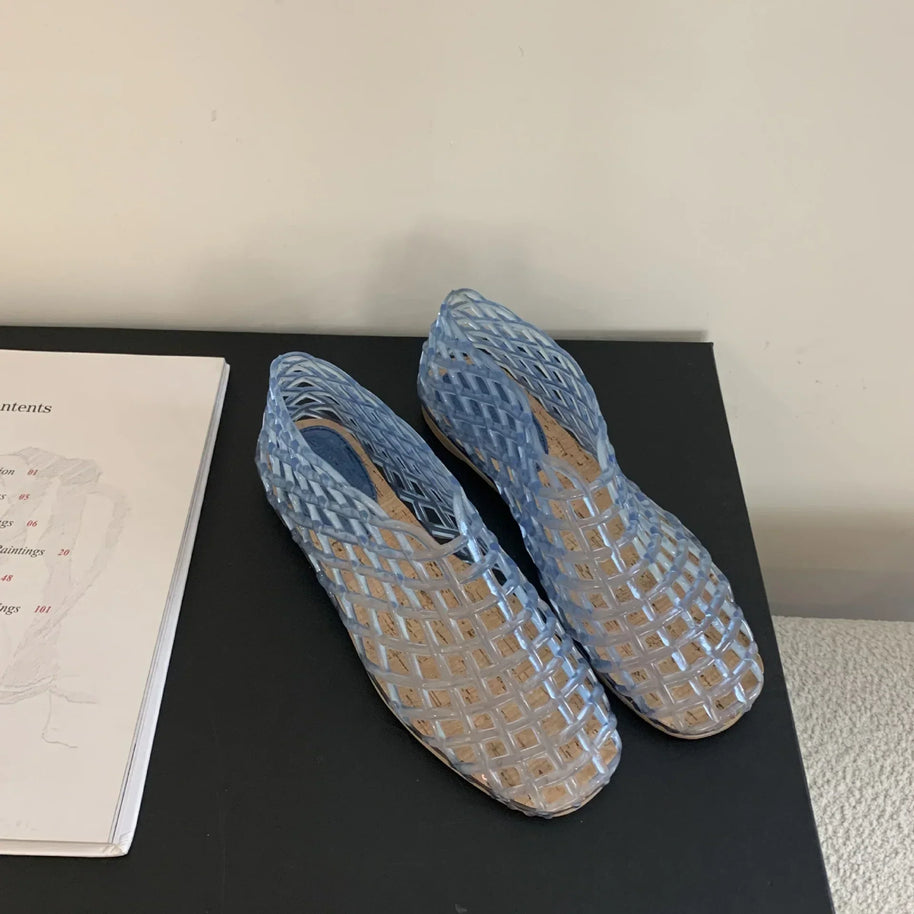 WW | Sommer Jellies Schuhe Frauen Mode Transparent Mesh Hollow Out Strand Schuhe Damen Flache Sandalen Farbige Runde Zehen Jelly Sandalen