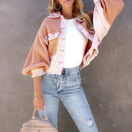 WW Vintage Jacke | Gepuffte Langarm-Modenjacke für moderne Frauen mit Taschen