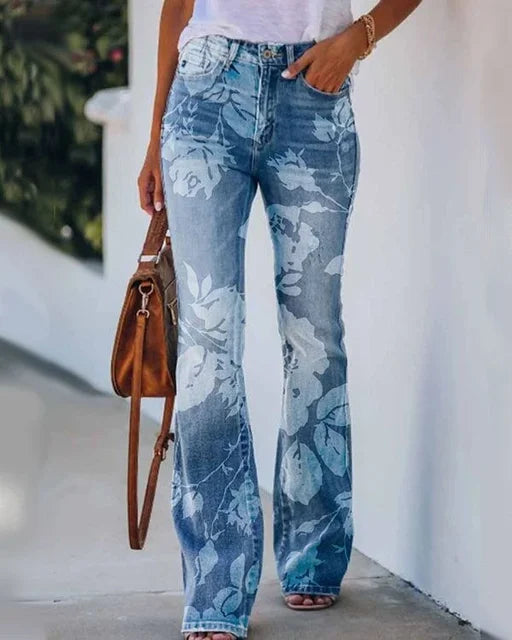 Damen Flared Jeans mit mittelhoher Taille und fünf Taschen
