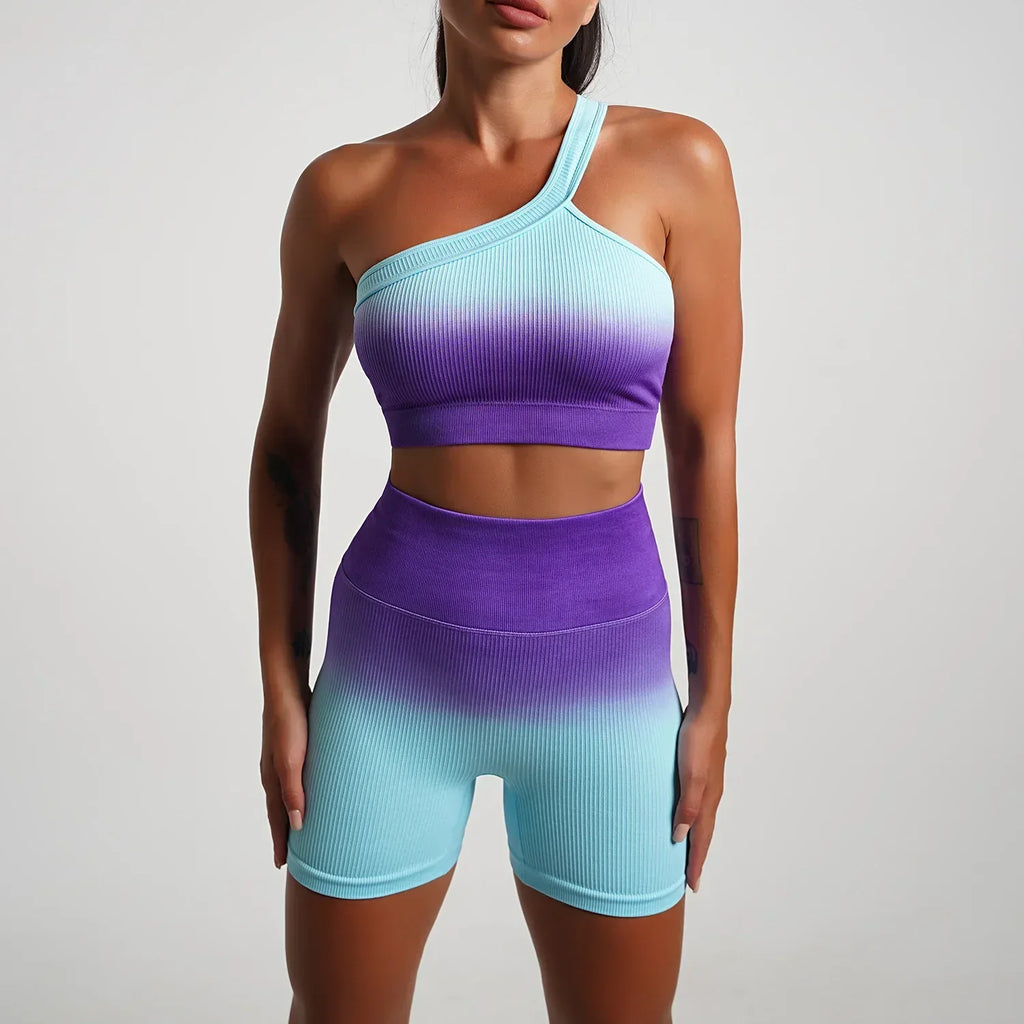 WW | Nahtlose Gradient Yoga Set Sport Fitness Hohe Taille Hip Lifting Hosen Langarm Anzüge Training Fitness Leggings Set für Frauen