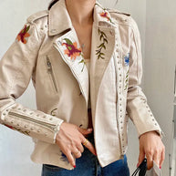 Geblümte Vintage-Lederjacke